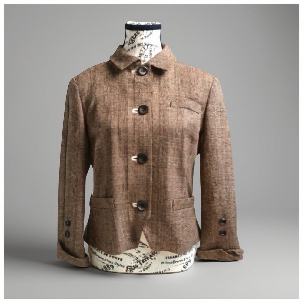 Zenobia Check Wool Blazer - Tailored Brown Plaid, Size 8